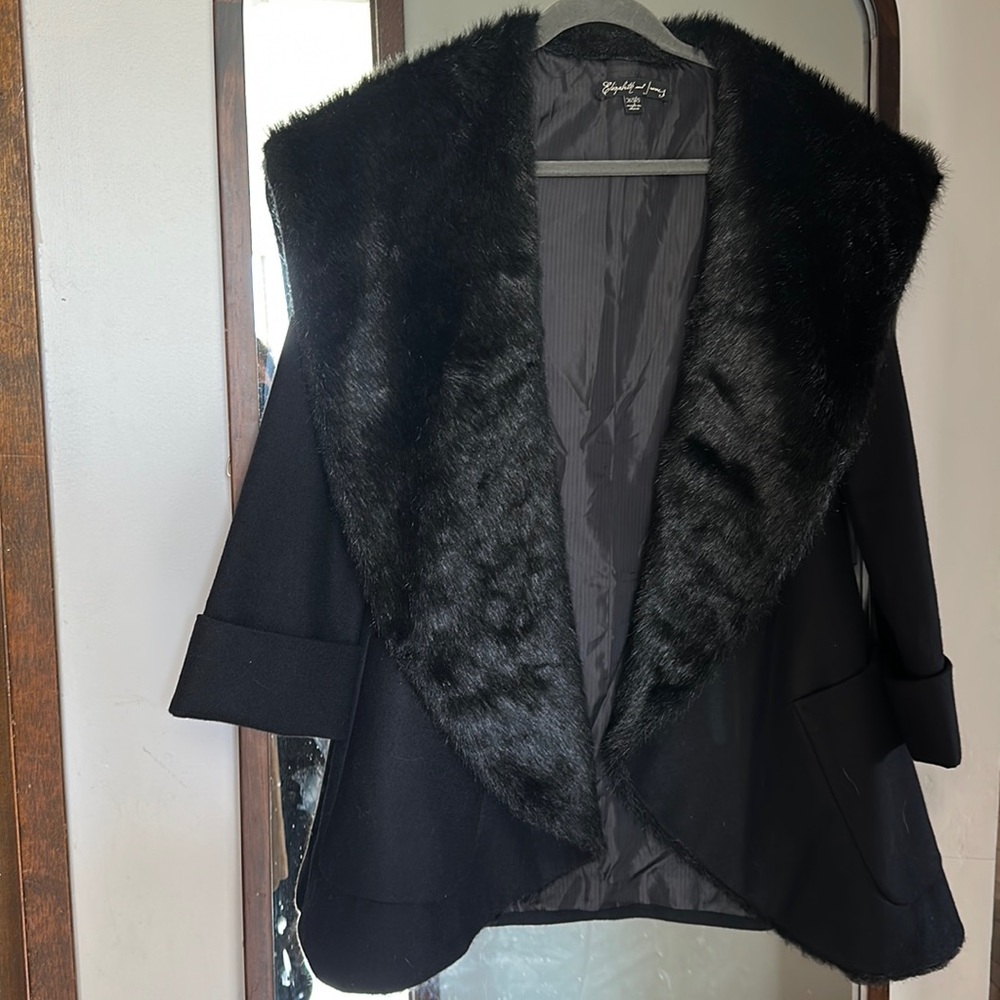 Elizabeth & James XS/S Black Faux fur wrap coat